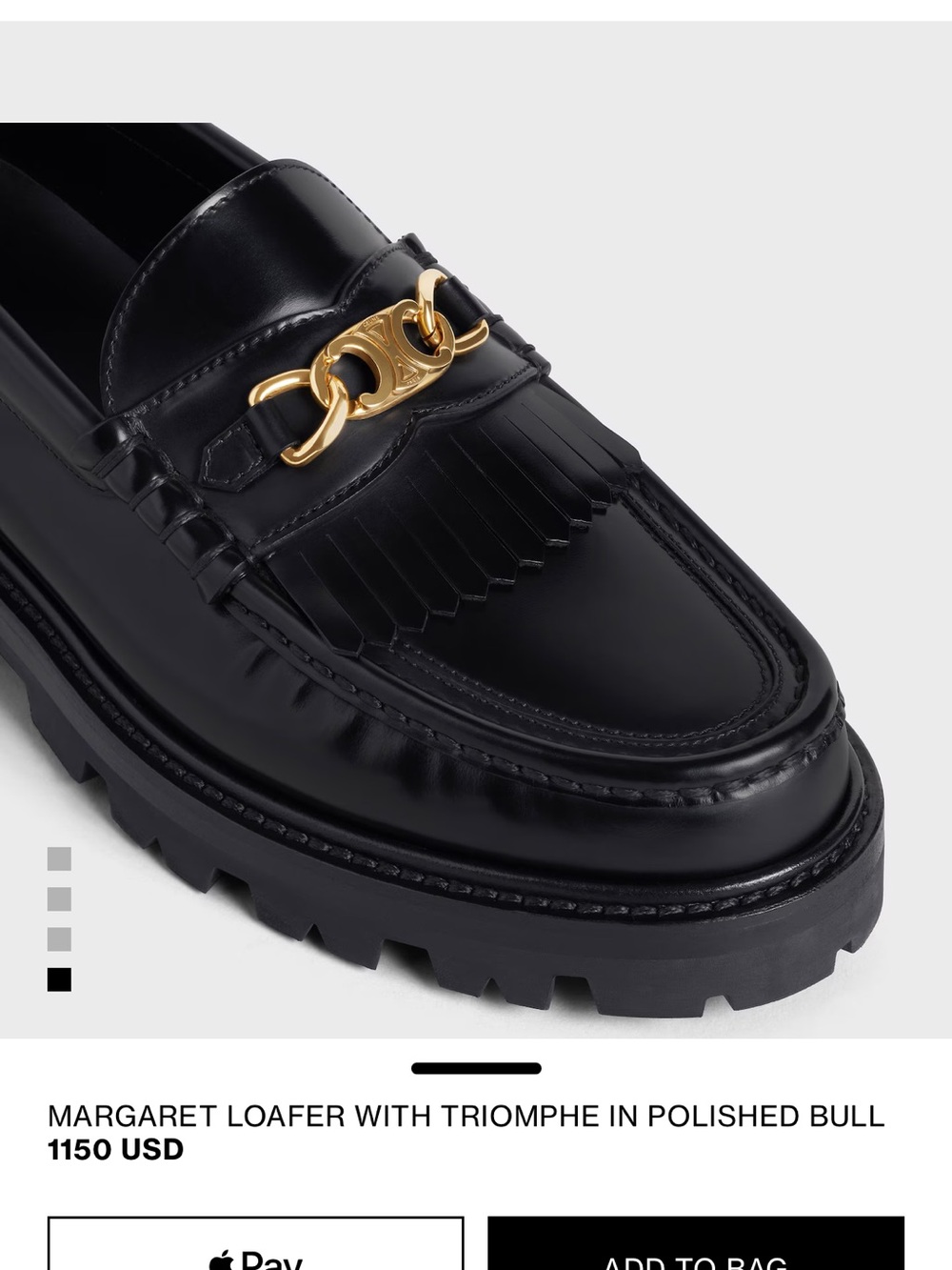 Celine Black Leather Margaret Loafers with Gold Triomphe Chain